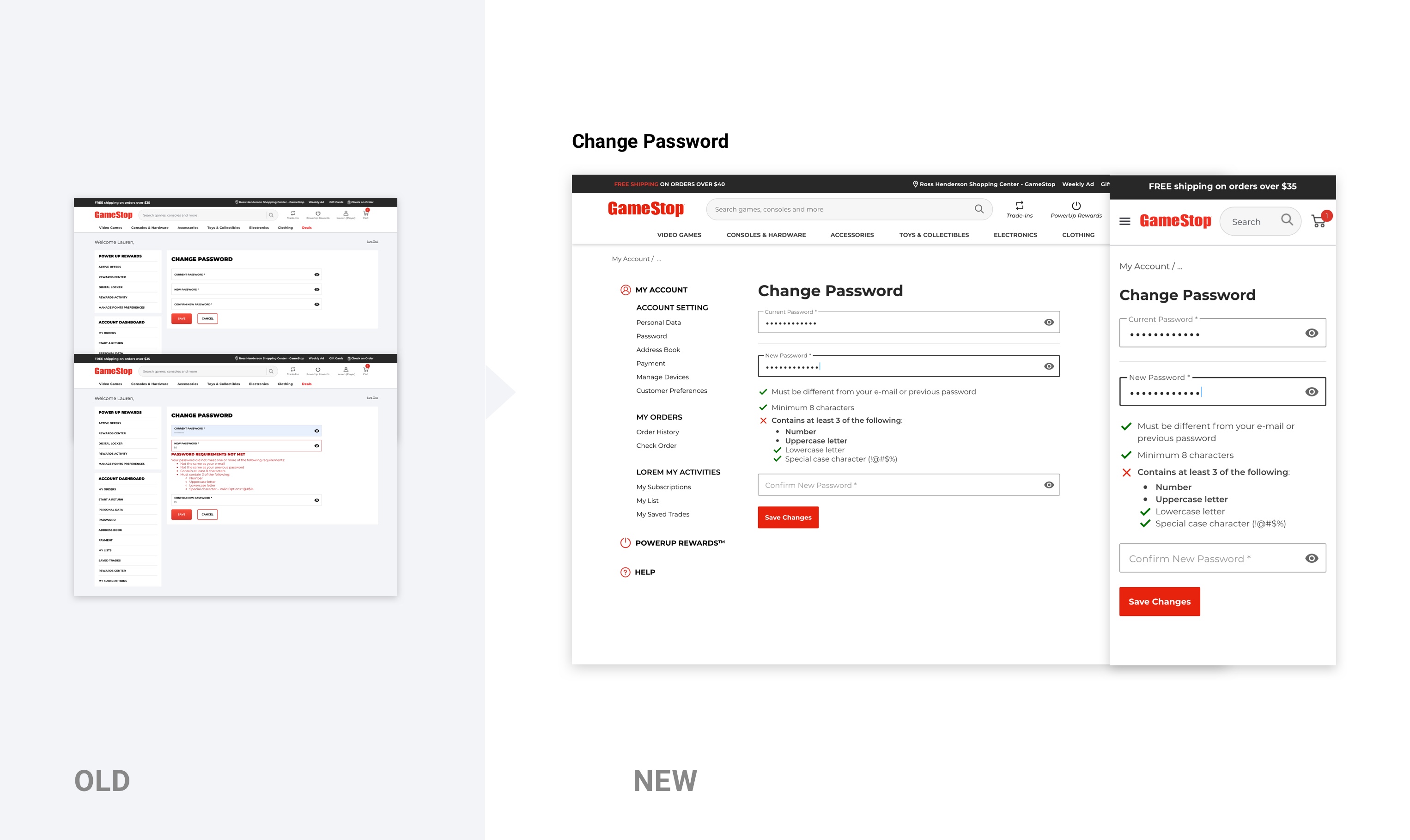 Change password high fidelity screens