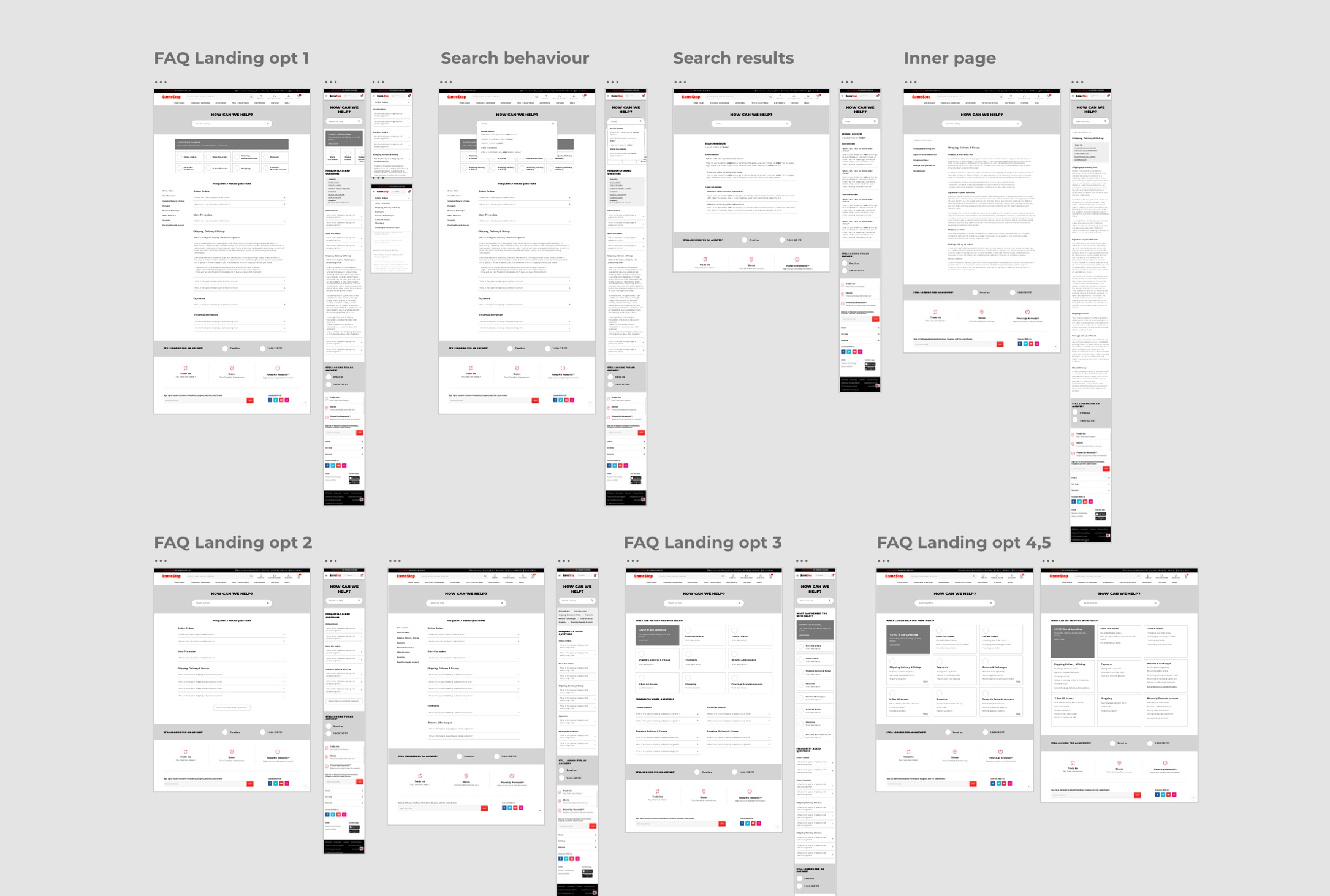 FAQ low fidelity wireframes