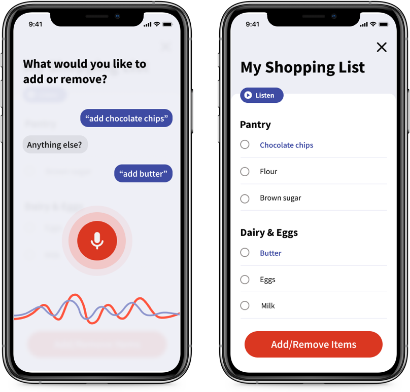 audio input and automatic shopping list generation features